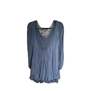 Amanti 100% Silk Blue Blouse Boho, Romance Top Made In Italy Size XS